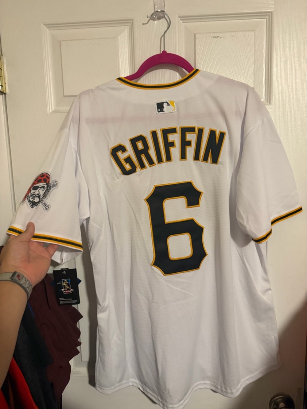 Connor Griffin Nike White Pirates Baseball Jersey with Black and Gold Trim #6 - Picture 2 of 2